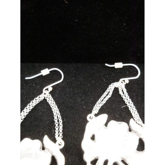 Vintage Silvertone Chain Drop Earrings Black Rhinestone Statement Dangle Gothic - Picture 10 of 14